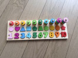 Jeu éducatif en bois, chiffres et formes