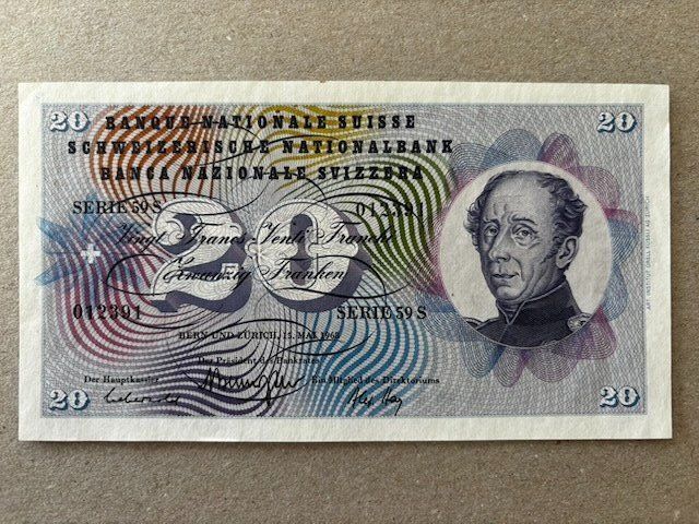 Banconote: 20-Franken-Note von 1968 – Usato da Zürich venduto da Lenine