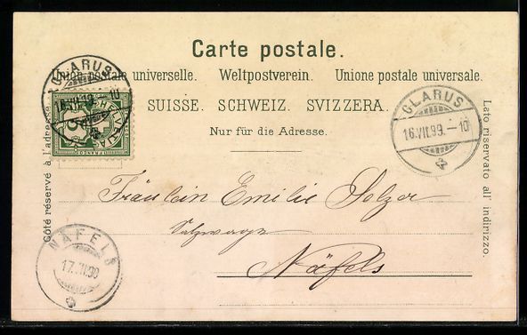 Cartoline postali: Litho Glarus, Gesamtansicht aus der Voge – Usato da Berlin venduto da bartko-reher 1