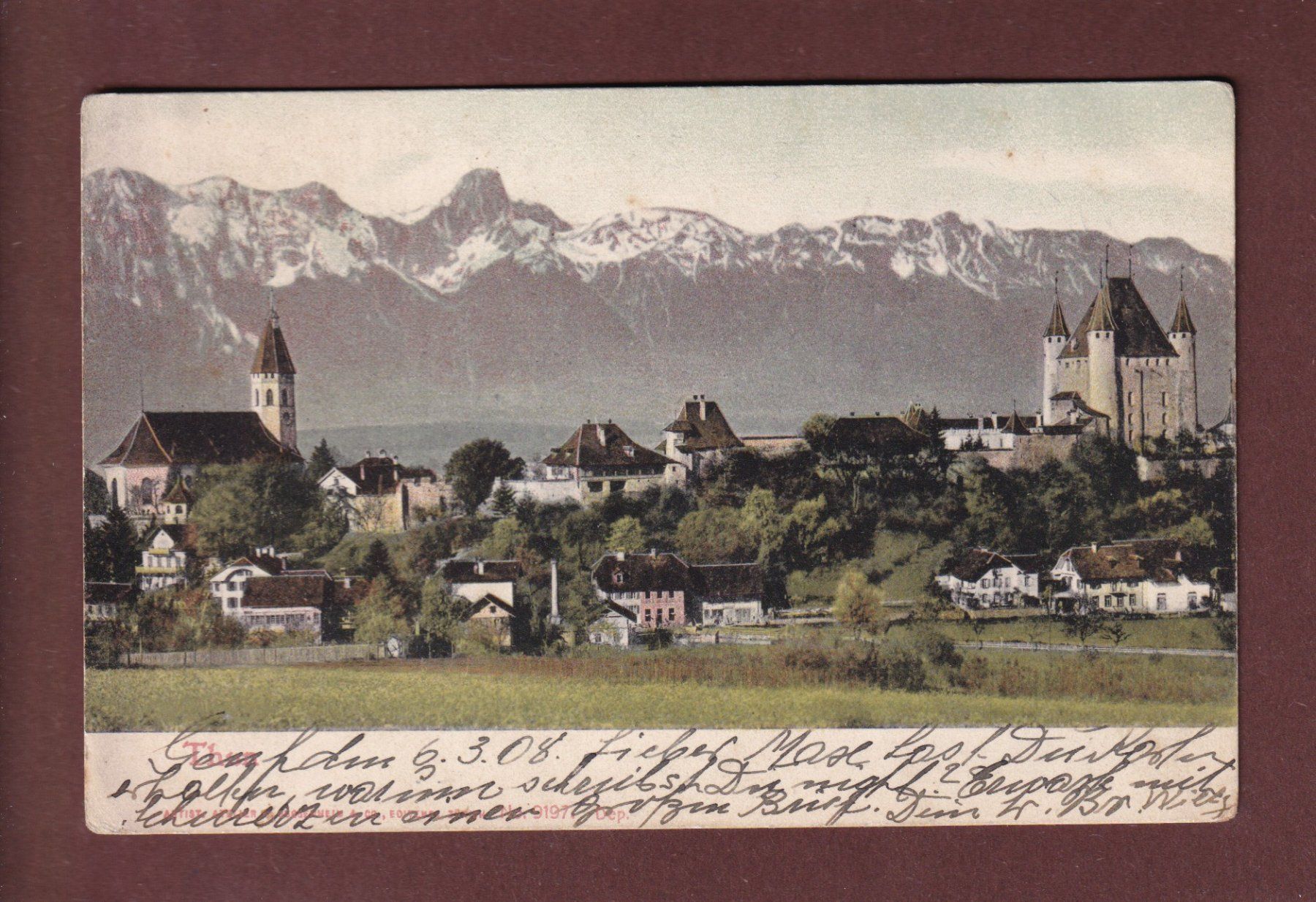 Cartoline postali: THUN - Schloss und Kirche - 1908 – Usato da Pully venduto da nicecards-shop