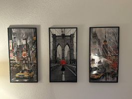 3 handgemalte New-York-Bilder inkl. Rahmen
