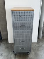 Rollcontainer Metall + Holz grau 5 Schubladen (117x54x44 cm