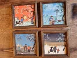4 quadratische Vintage Mini-Bilder Lebensalter
