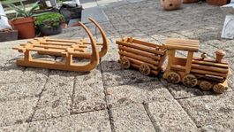 Holz-Schlitten und Holz-Zug Deko (Weihnachten)