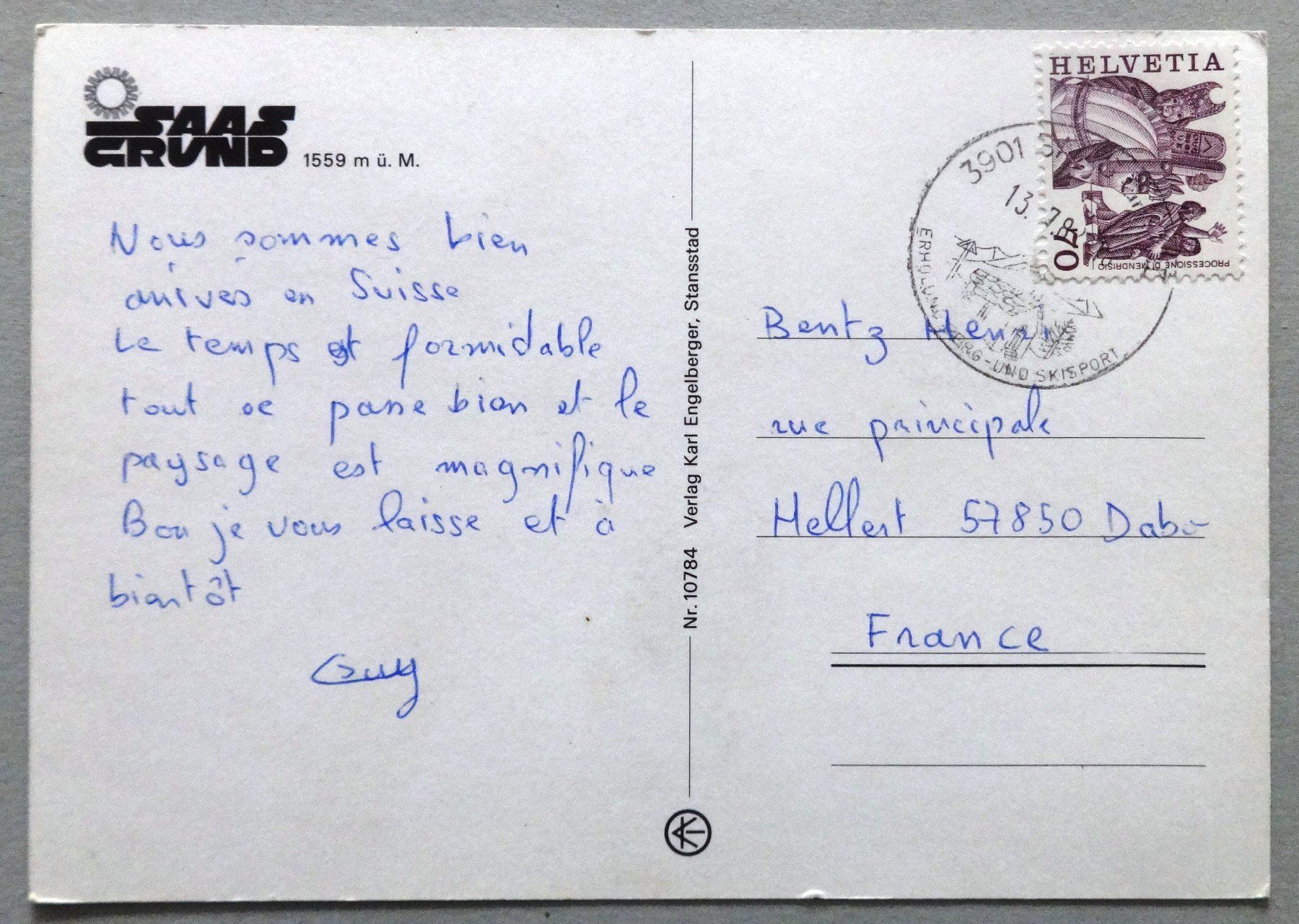 Cartoline postali: Saas Grund 1559 m ü.M. – Usato da Fétigny venduto da Billy2miny 1