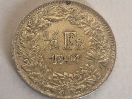 Pièce de 1/2 franc en argent 1944