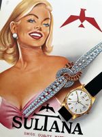 Sultana Watches - Blechschild um 1950 / Plaque en métal