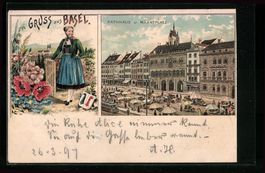Litho Basel, Rathaus und Marktplatz, Tra
