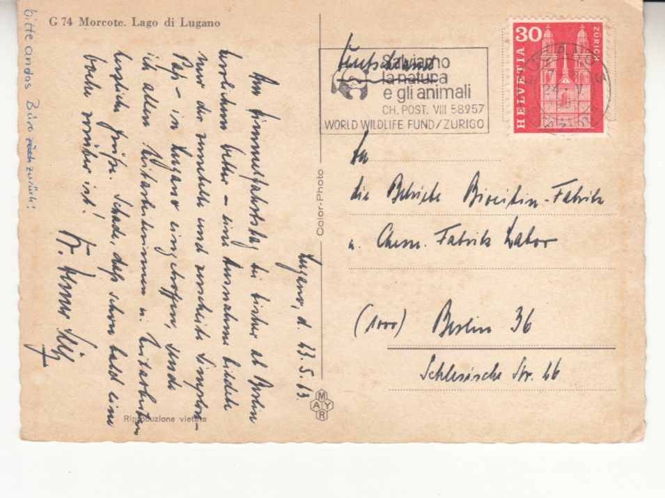 Ansichtskarten: Morcote 1963 – Gebraucht aus Bürglen TG von StampGraf 1