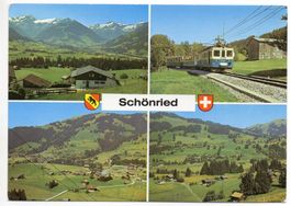 4-Bild-AK SCHÖNRIED mit Bahn