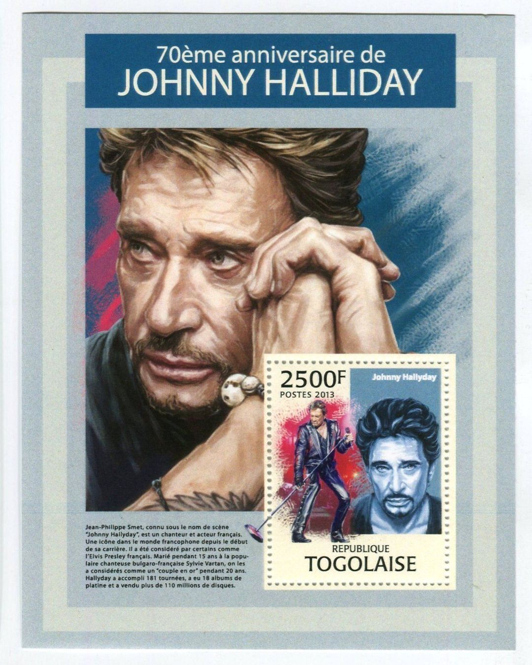 Alle Briefmarken: Block "Johnny Hallyday". Togo. – Neu und originalverpackt aus Basel von Butsch5