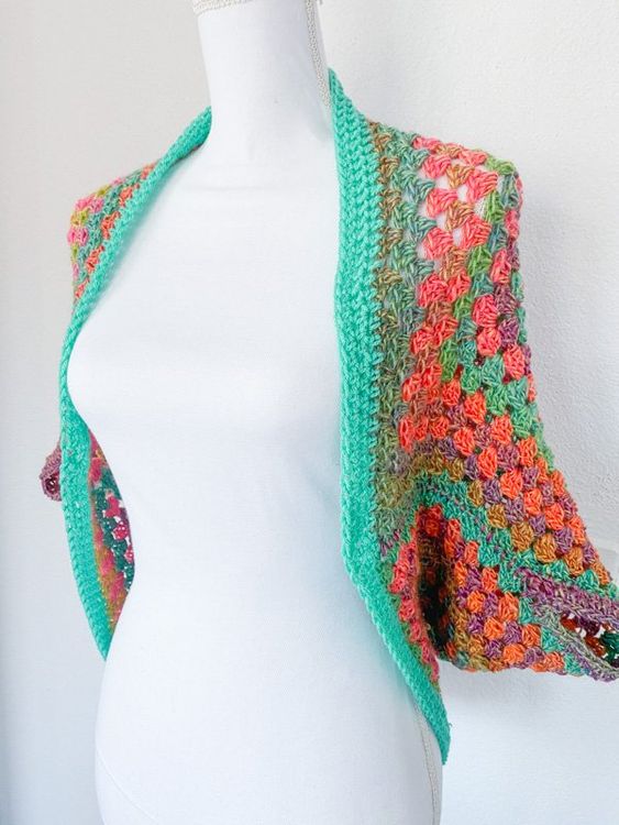 gehäkelte Shrug Jacke Schulterwärmer bunt (Neu (gemäss