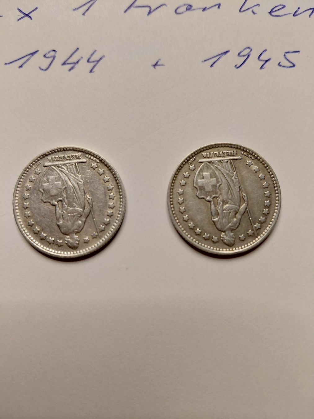 Alle Münzen: 2x 1 Franken 1944 + 1945 silber – Gebraucht aus Bonaduz von topolino052 1