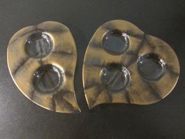 2 Teelichthalter Glas, Blatt, Glas/gold, ca. 16 cm