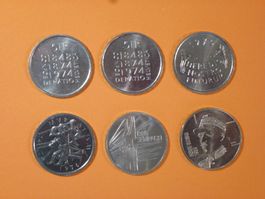 CH-Gedenkmünzen 5 Franken (Cu-Ni) 1974 (2X), 1975/76/86/89