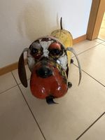Chien décoratif métal objet d'art artisanal jaune