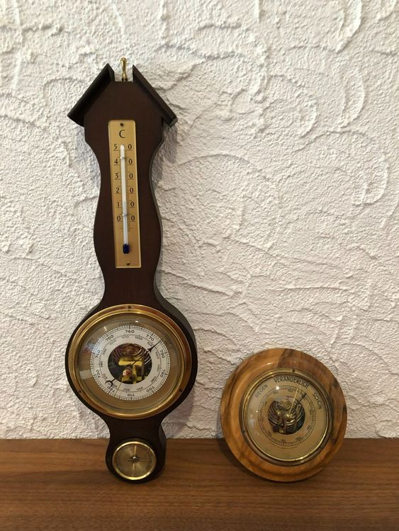 Lot De 3 Anciens Baromètres / Stations Météo Vintage - Antiquité - Occasion