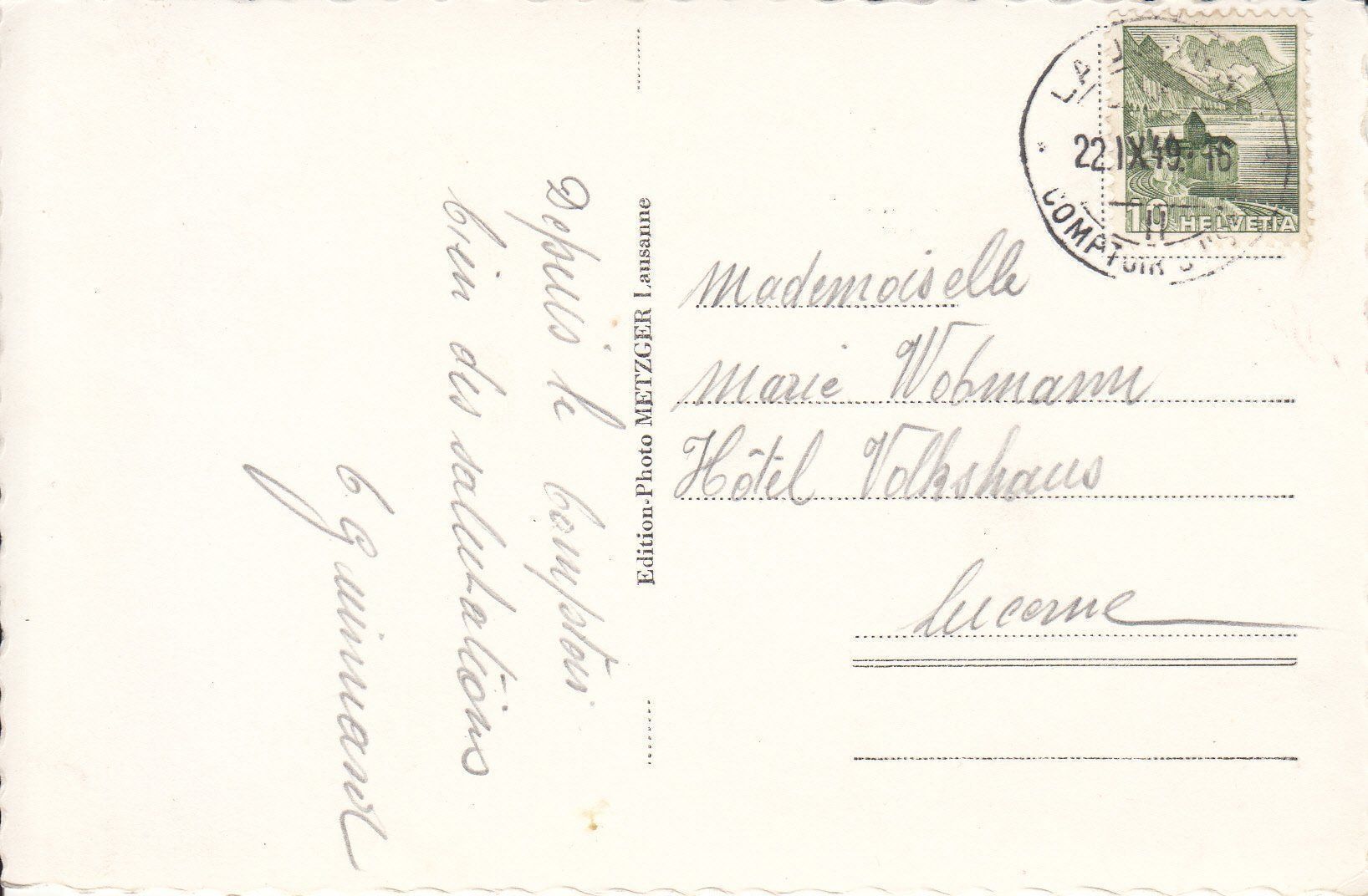 Cartoline postali: Lausanne 1949 – Usato da Bürglen TG venduto da StampGraf 1