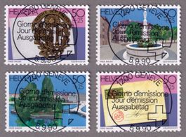 1990_GENF-BLOCK_Alle 4 EINZELMARKEN mit ERSTTAGS-VOLLSTEMPEL