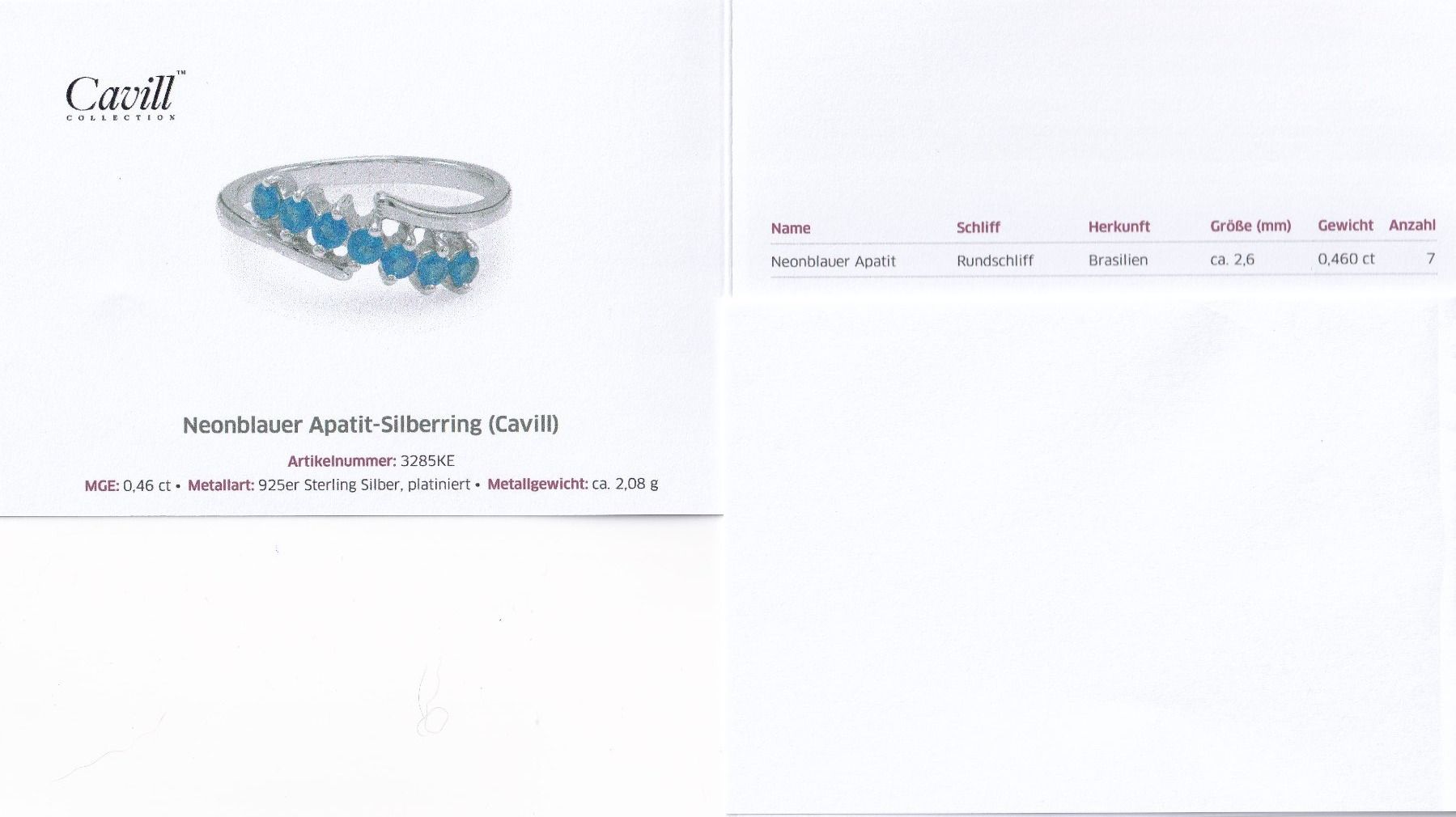 Ringe: Echtschmuck: Neonblauer Apatit-Silberring 53 Zertifikat – Neu (gemäss Beschreibung) aus Zuchwil von maumauchi 1