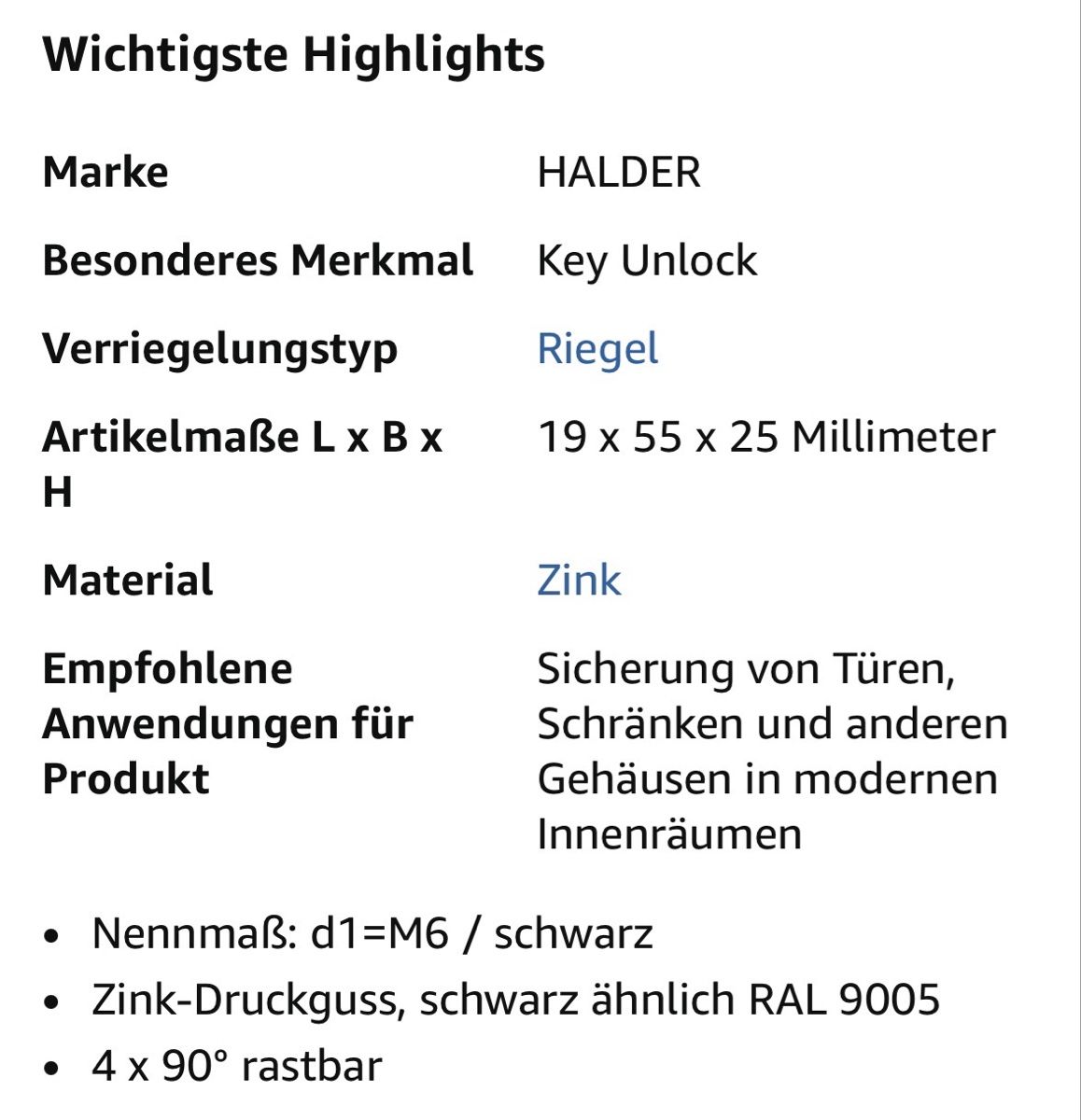 Altro per industria metallurgica: HALDER 24100.0102 Drehriegel, d1=M6, Schwarz – Nuovo e nell'imballaggio originale da Recherswil venduto da Scity 2