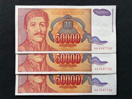 Belgrad 1994 - 3x50000 Dinara aUNC - Карађорђе