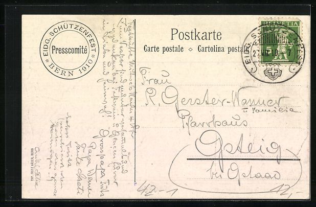 Cartoline postali: Bern, Eidgenössisches Schützenfest 191 – Usato da Berlin venduto da bartko-reher 1