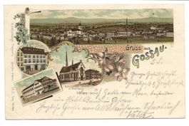Gruss aus Gossau (SG) Hotel Bahnhof und Ochsen - Litho 1899
