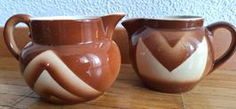 Art Deco Krügli-Spritzglasur-Set ,antik- Keramik,Gänsehals☺