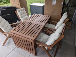 Wooden Patio Table and 4 Chairs Set with Cushions
