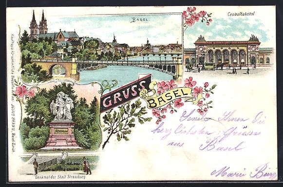 Ansichtskarten: Litho Basel, Centralbahnhof, Denkmal der – Gebraucht aus Berlin von bartko-reher