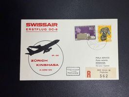 Swissair Erstflugbrief Zürich-Kinshasa 1970