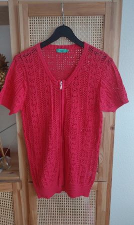 Gilet cardigan crochet rouge framboise été taille L