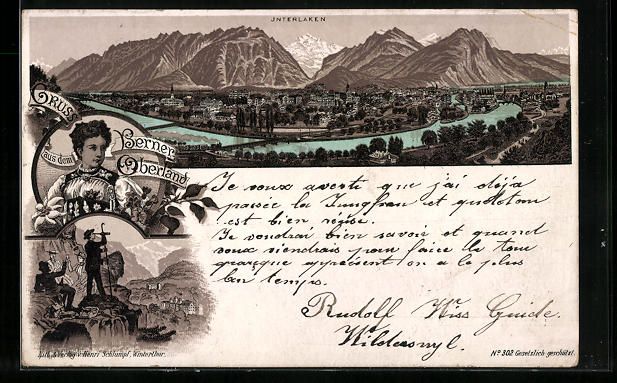 Ansichtskarten: Vorläufer-Lithographie Interlaken, 1895 – Gebraucht aus Berlin von bartko-reher