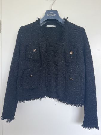 Elegante giacca corta Zara Knit nera con dettagli lurex