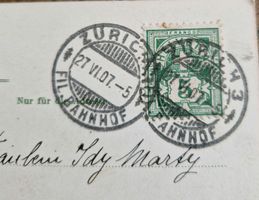 AK mit spez. Stempel Zürich Fil. Bahnhof 1907