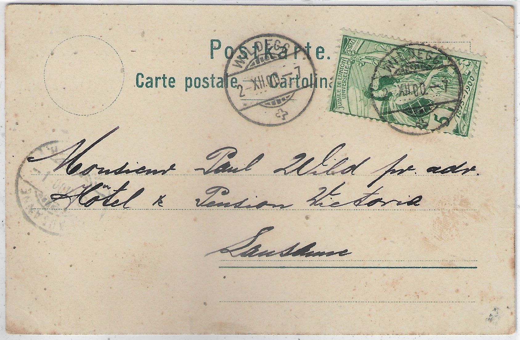 Ansichtskarten: Institut Marienburg Wikon - Meyer Versand - Litho - UPU 1900 – Gebraucht aus Ettingen von Kartenplanet 1