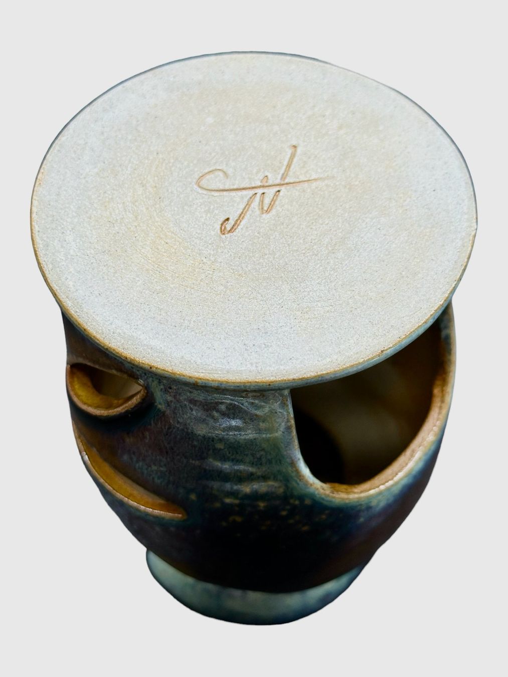 Portacandele: Photophore zoomorphe Chouette grés signée monogramme CN – Usato da Morges venduto da 1tiquaire 2
