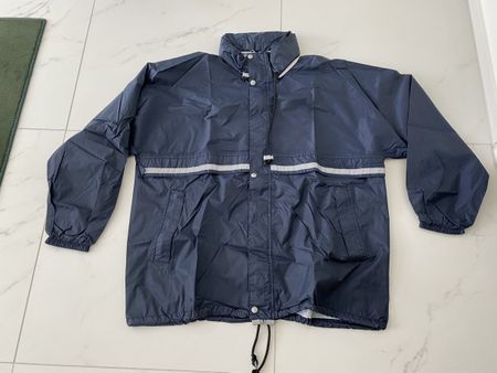 Regenjacke blau XL Kapuze im Kragen