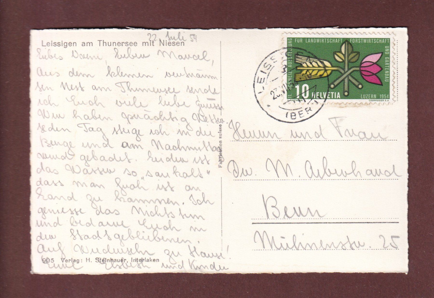 Ansichtskarten: LEISSIGEN - Niesen - 1954 – Gebraucht aus Pully von nicecards-shop 1