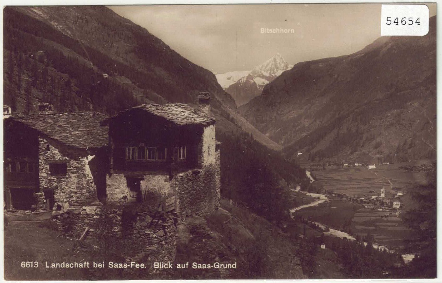Cartoline postali: Landschaft bei Saas-Fee - Blick auf Saas-Grund – Usato da Ettingen venduto da Kartenplanet