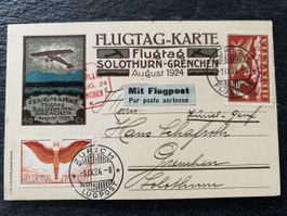 1924 Flugtag Solothurn-Grenchen - Karte mit BEIDEN Vignetten