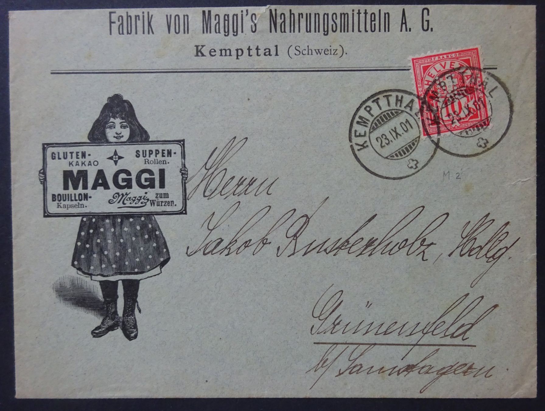 Tutti i francobolli: Top Brief, illustr. Maggi 'Mädchen', mit ZNr. 61B 'Perfin' – Usato da Watt venduto da Oo2rup5