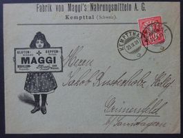 Top Brief, illustr. Maggi 'Mädchen', mit ZNr. 61B 'Perfin'