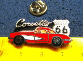CHEVROLET CORVETTE C1 MIT ROUTE 66 LOGO AUTO PIN ENAMEL OLDI