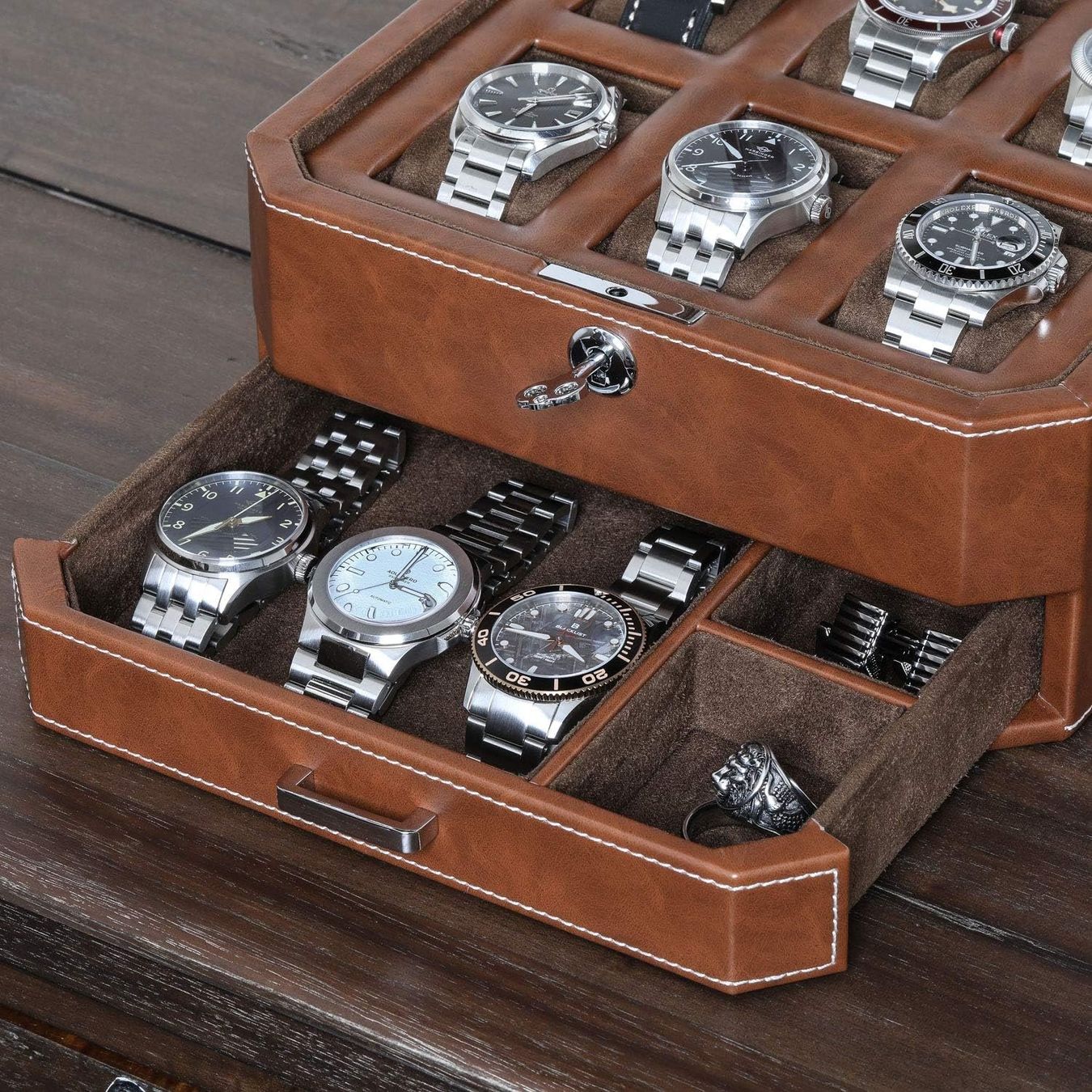Vetrine: 6 Fächer Uhrenbox aus Leder mit Stauraum – Nuovo e nell'imballaggio originale da Nuglar venduto da SaleRitter 5