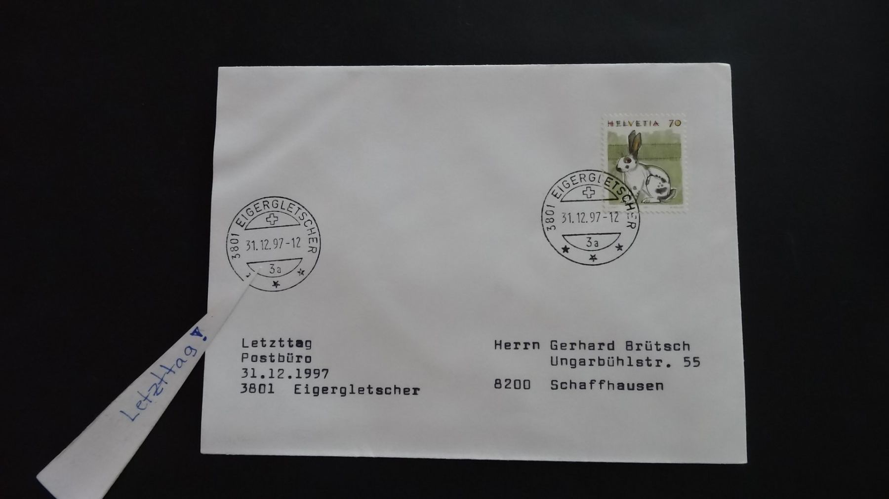 Tutti i francobolli: EIGERGLETSCHER/BE Letzttag selten !!  31.12.97   9 – Usato da Anwil venduto da zuggi57