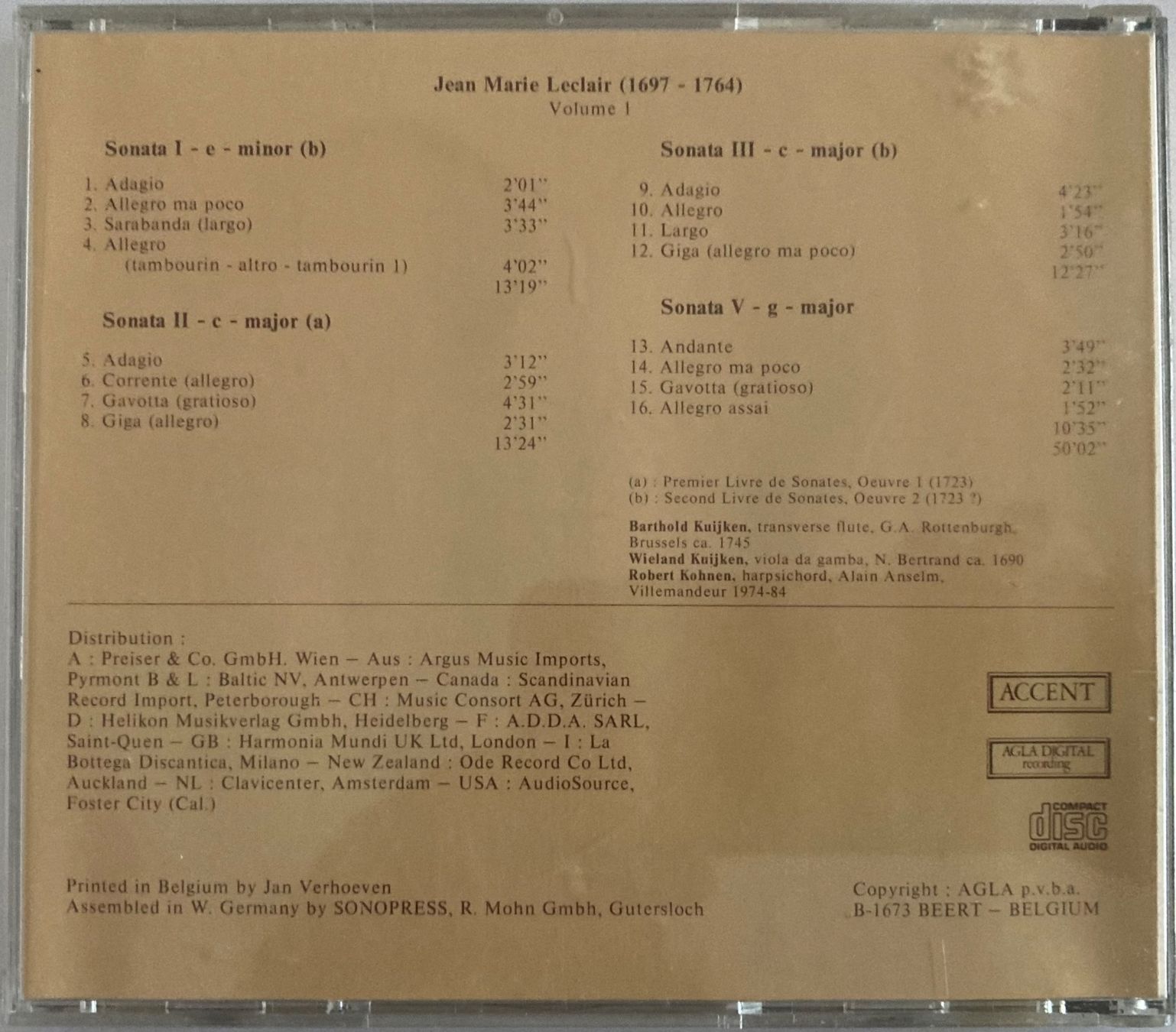 CD: JEAN-MARIE LECLAIR..... - COMPLETE FLUTE SONATAS - VOL. 1 – Usato da Poliez-Pittet venduto da Newtown-Records 1