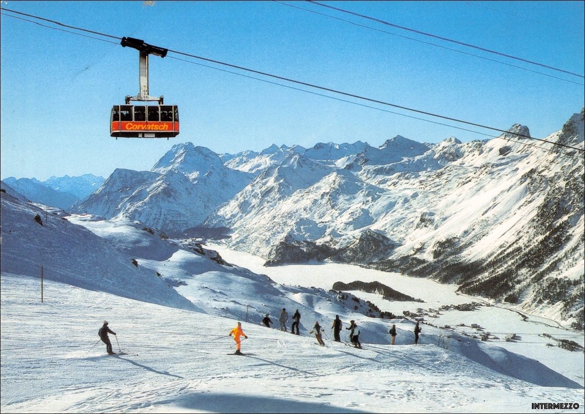 Cartoline postali: Silvaplana GR // Luftseilbahn Corvatsch Skifahrer // Winter – Usato da Basel venduto da intermezzo12