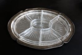 Vintage Servier‑Set – Glas/Pressglas mit Metalltablett
